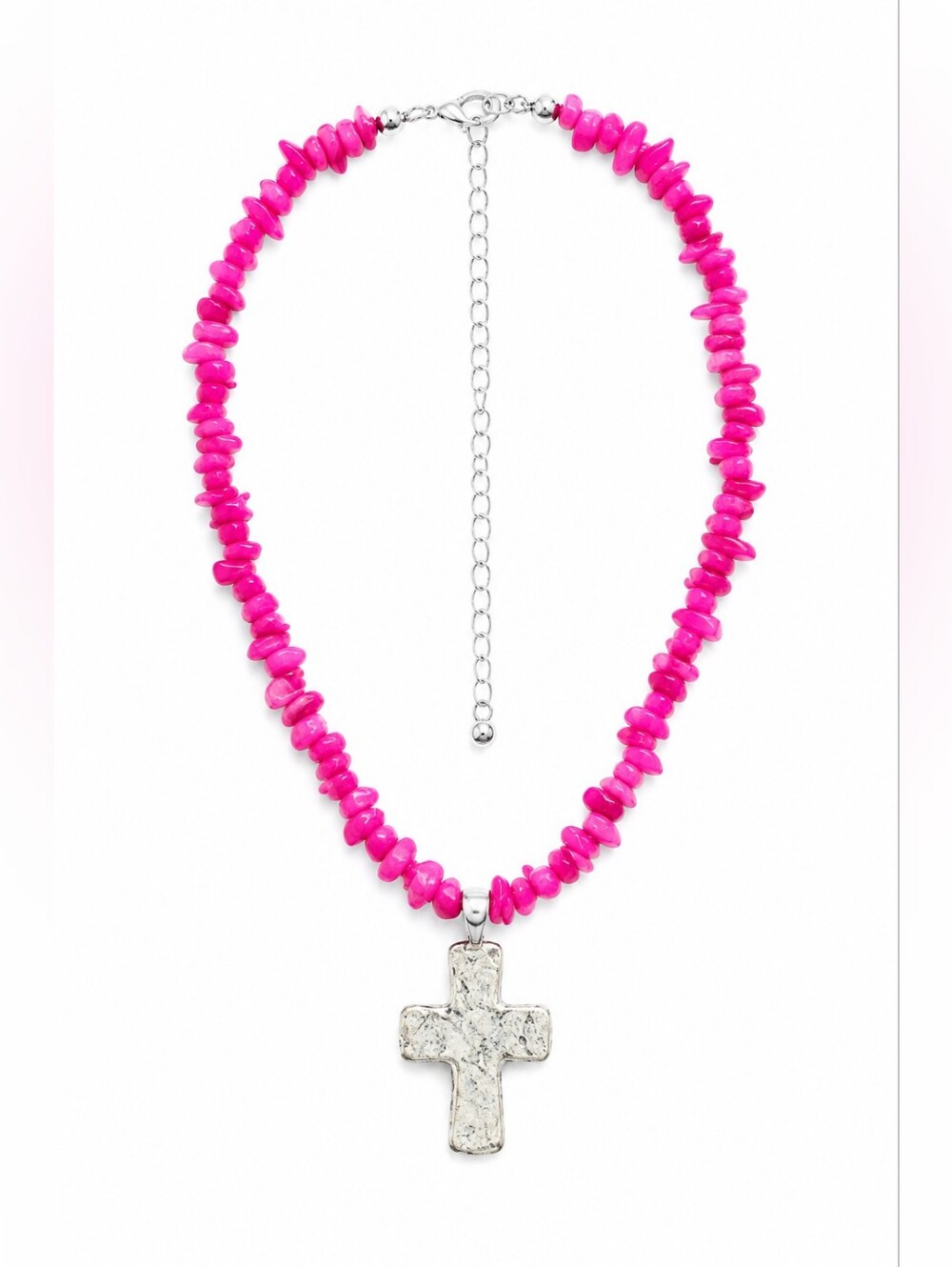 Free People Super Nova Choker, Hot Pink Stone & Hammered Silver Cross